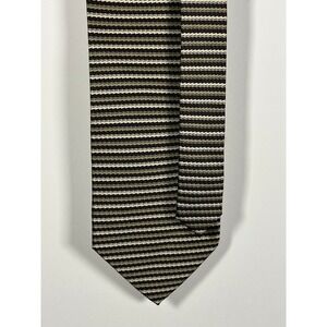 Di Moggio Tie Mens One Size Silk Striped Geometric Black Brown Hand Made Necktie